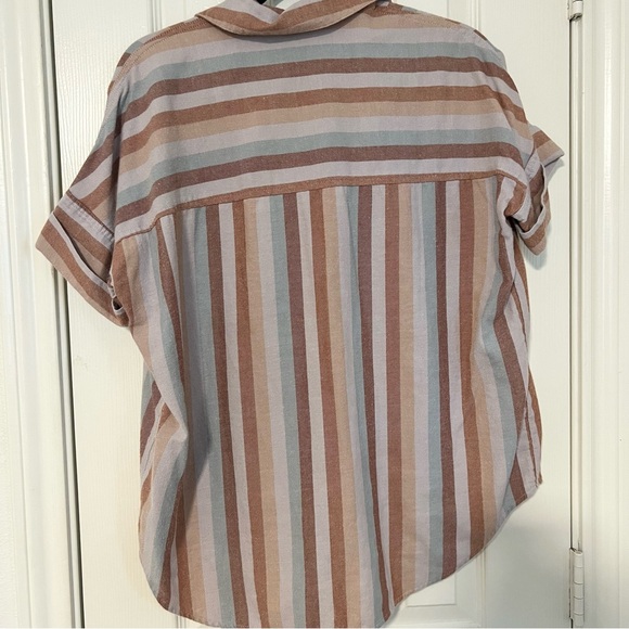 Madewell flannel courier XS sunrise stripe button up top - Picture 2 of 5